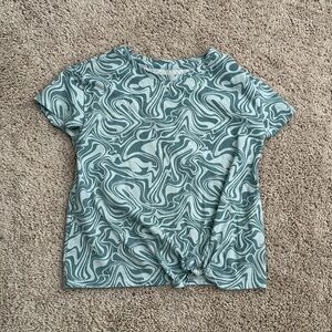 Wonder Nation Teal Tie Front Patterned Shirt